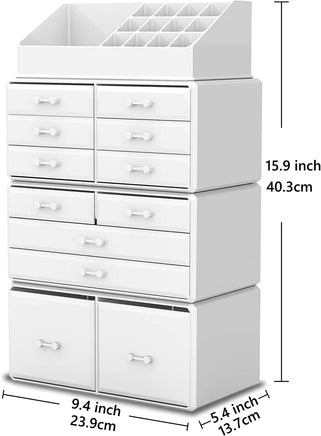 Makeup Cosmetic Organizer Storage with 12 Drawers Display Boxes (White) Kings Warehouse
