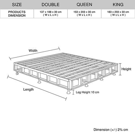 Mattress Base Ensemble King Size Solid Wooden Slat in Beige with Removable Cover Furniture Kings Warehouse