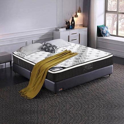 Mattress Euro Top Queen Size Pocket Spring Coil with Knitted Fabric Medium Firm 33cm Thick Furniture Kings Warehouse