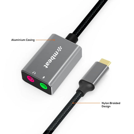 mbeat Elite USB-C to 3.5 Audio and Microphone Adapter - Space Grey Audio & Video Kings Warehouse