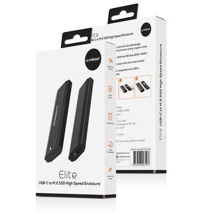 mbeat Elite USB-C to M.2 SSD Enclosure (M-Key, B+M Key) - Matte Black Electronics Kings Warehouse
