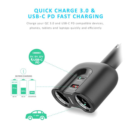 mbeat Gorilla Power Dual Port USB-C & QC 3.0 Car Charger Electronics Kings Warehouse