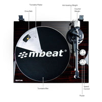 mbeat Hi-Fi Bluetooth Turntable (MMC, USB, Anti-skating, Preamplifier) - Macassar Ebony Audio & Video Kings Warehouse
