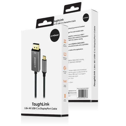 mbeat Tough Link 1.8m 4K USB-C to Display Port Cable - Space Grey Electronics Kings Warehouse
