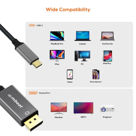 mbeat Tough Link 1.8m 4K USB-C to Display Port Cable - Space Grey Electronics Kings Warehouse
