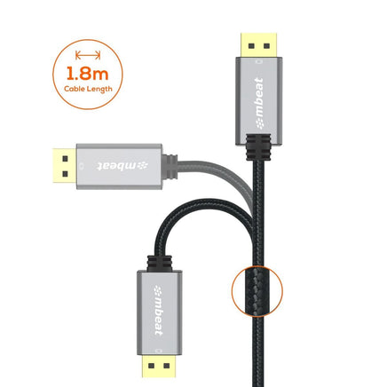 mbeat Tough Link 1.8m 4K/60Hz Display Port to HDMI Cable - Space Grey Appliances Kings Warehouse