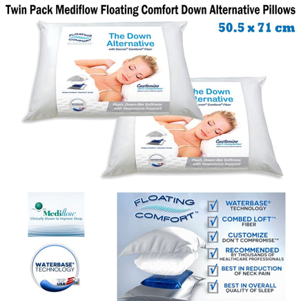 Mediflow Twin Pack Adjustable Floating Comfort Down Alternative Waterbase Pillows Home & Garden Kings Warehouse