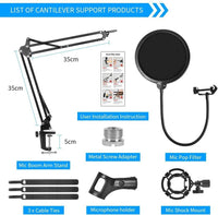 Microphone Radio Broadcasting Stand with 3/8"to 5/8" Screw Adapter and Windscreen Pop Filter Kings Warehouse