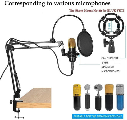 Microphone Radio Broadcasting Stand with 3/8"to 5/8" Screw Adapter and Windscreen Pop Filter Kings Warehouse