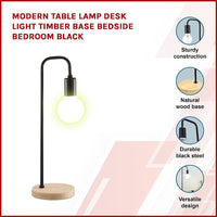 Modern Table lamp Desk Light Timber Base Bedside Bedroom Black KingsWarehouse