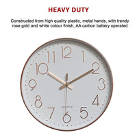 Modern Wall Clock Silent Non-Ticking Quartz Battery Operated Rose Gold Kings Warehouse