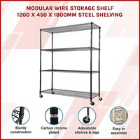 Modular Wire Storage Shelf 1200 x 450 x 1800mm Steel Shelving Furniture Kings Warehouse