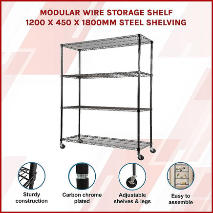 Modular Wire Storage Shelf 1200 x 450 x 1800mm Steel Shelving Furniture Kings Warehouse