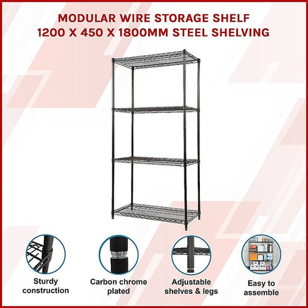 Modular Wire Storage Shelf 1200 x 450 x 1800mm Steel Shelving Furniture Kings Warehouse