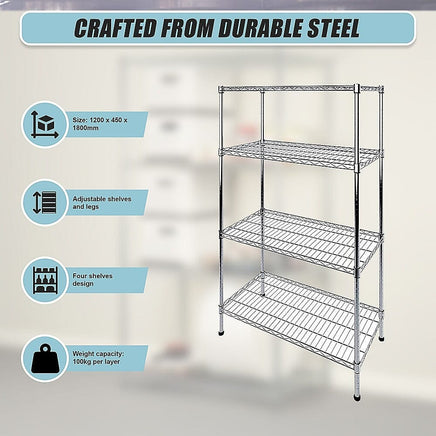 Modular Wire Storage Shelf 1200 x 450 x 1800mm Steel Shelving Furniture Kings Warehouse