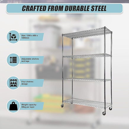 Modular Wire Storage Shelf 1200 x 450 x 1800mm Steel Shelving Furniture Kings Warehouse