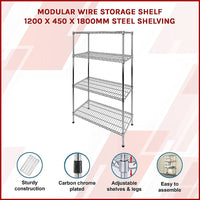 Modular Wire Storage Shelf 1200 x 450 x 1800mm Steel Shelving Furniture Kings Warehouse