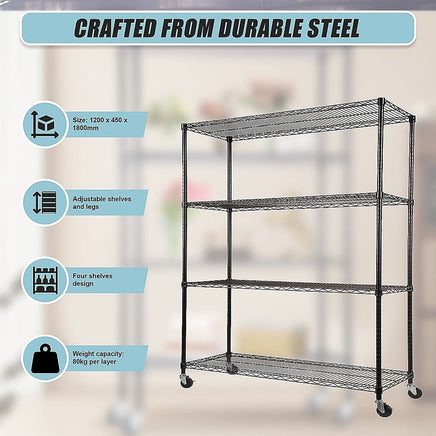 Modular Wire Storage Shelf 1200 x 450 x 1800mm Steel Shelving Furniture Kings Warehouse