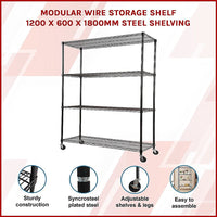 Modular Wire Storage Shelf 1200 x 600 x 1800mm Steel Shelving Furniture Kings Warehouse