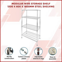 Modular Wire Storage Shelf 1200 x 600 x 1800mm Steel Shelving Furniture Kings Warehouse