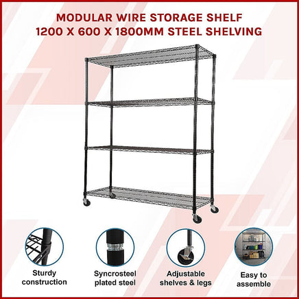 Modular Wire Storage Shelf 1200 x 600 x 1800mm Steel Shelving Furniture Kings Warehouse