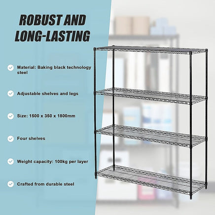 Modular Wire Storage Shelf 1500 x 350 x 1800mm Steel Shelving Furniture Kings Warehouse