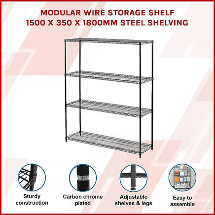 Modular Wire Storage Shelf 1500 x 350 x 1800mm Steel Shelving Furniture Kings Warehouse