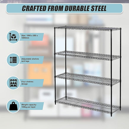 Modular Wire Storage Shelf 1500 x 350 x 1800mm Steel Shelving Furniture Kings Warehouse