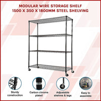 Modular Wire Storage Shelf 1500 x 350 x 1800mm Steel Shelving Furniture Kings Warehouse