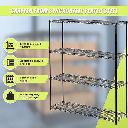 Modular Wire Storage Shelf 1500 x 450 x 1800mm Steel Shelving Furniture Kings Warehouse