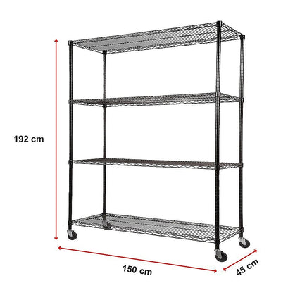 Modular Wire Storage Shelf 1500 x 450 x 1920mm Steel Shelving with Wheels Furniture Kings Warehouse