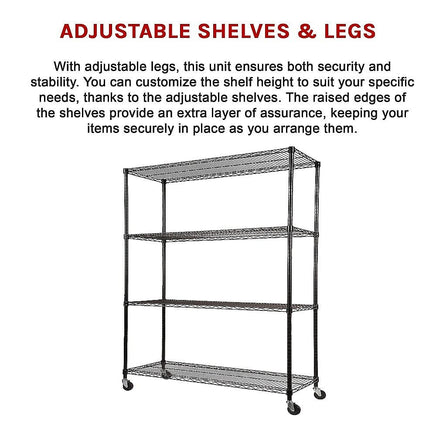 Modular Wire Storage Shelf 1500 x 450 x 1920mm Steel Shelving with Wheels Furniture Kings Warehouse