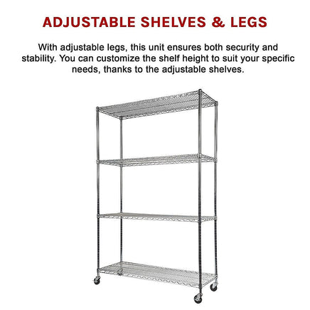 Modular Wire Storage Shelf 1500 x 450 x 1920mm Steel Shelving with Wheels Furniture Kings Warehouse