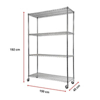 Modular Wire Storage Shelf 1500 x 450 x 1920mm Steel Shelving with Wheels Furniture Kings Warehouse