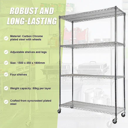 Modular Wire Storage Shelf 1500 x 450 x 1920mm Steel Shelving with Wheels Furniture Kings Warehouse