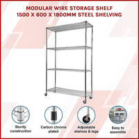 Modular Wire Storage Shelf 1500 x 600 x 1800mm Steel Shelving Furniture Kings Warehouse