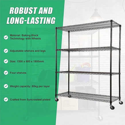 Modular Wire Storage Shelf 1500 x 600 x 1800mm Steel Shelving Furniture Kings Warehouse