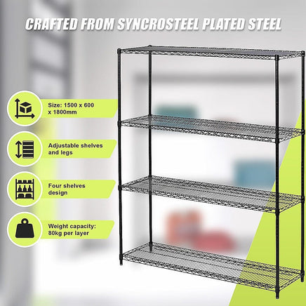 Modular Wire Storage Shelf 1500 x 600 x 1800mm Steel Shelving Furniture Kings Warehouse