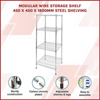 Modular Wire Storage Shelf 450 x 450 x 1800mm Steel Shelving Furniture Kings Warehouse