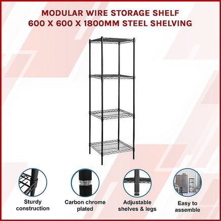 Modular Wire Storage Shelf 600 x 600 x 1800mm Steel Shelving Furniture Kings Warehouse