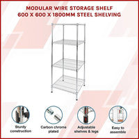 Modular Wire Storage Shelf 600 x 600 x 1800mm Steel Shelving Furniture Kings Warehouse