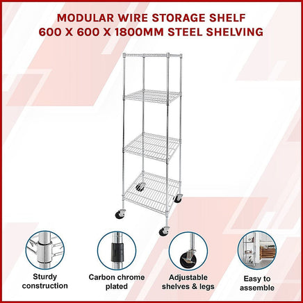 Modular Wire Storage Shelf 600 x 600 x 1800mm Steel Shelving Furniture Kings Warehouse