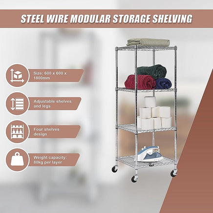 Modular Wire Storage Shelf 600 x 600 x 1800mm Steel Shelving Furniture Kings Warehouse