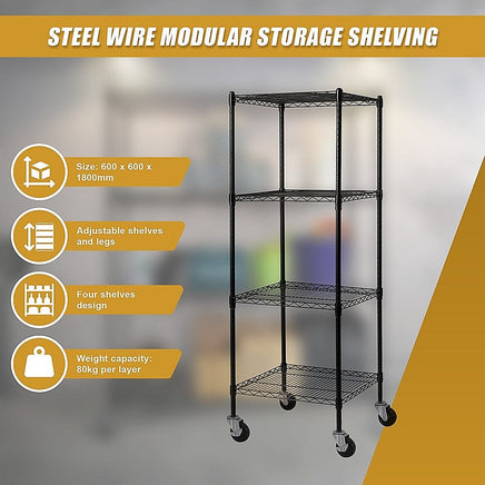 Modular Wire Storage Shelf 600 x 600 x 1800mm Steel Shelving Furniture Kings Warehouse