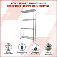 Modular Wire Storage Shelf 900 x 350 x 1800mm Steel Shelving Furniture Kings Warehouse