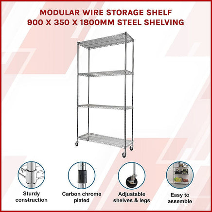 Modular Wire Storage Shelf 900 x 350 x 1800mm Steel Shelving Furniture Kings Warehouse