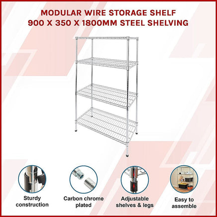 Modular Wire Storage Shelf 900 x 350 x 1800mm Steel Shelving Furniture Kings Warehouse