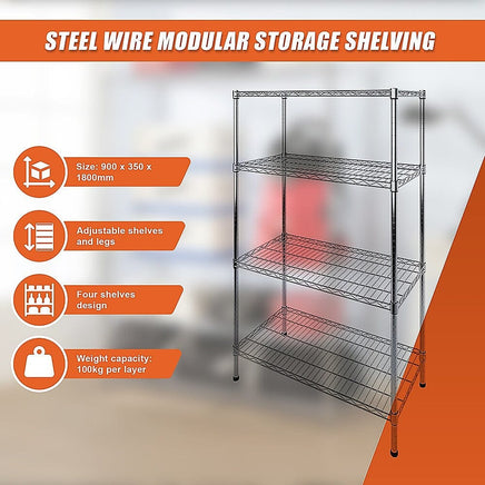 Modular Wire Storage Shelf 900 x 350 x 1800mm Steel Shelving Furniture Kings Warehouse