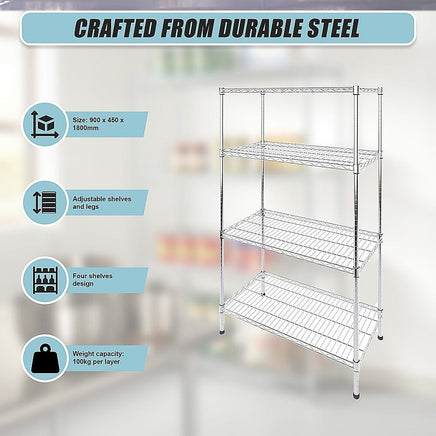 Modular Wire Storage Shelf 900 x 450 x 1800mm Steel Shelving Furniture Kings Warehouse