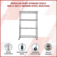Modular Wire Storage Shelf 900 x 450 x 1800mm Steel Shelving Furniture Kings Warehouse